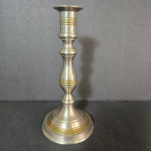 Vintage Solid Brass Two-Tone Taper Candle Holder w Goldtone Accent Rings India - Picture 11 of 13